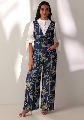 Dark Blue Embroidered Denim Dress