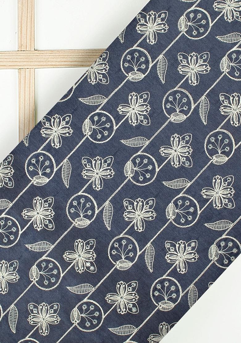 Dark Blue Embroidered Denim Dress - Indya