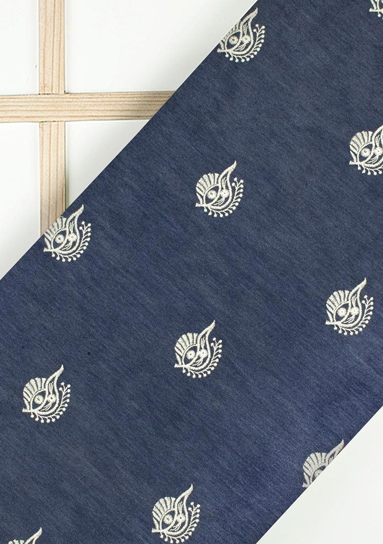 Dark Blue Embroidered Denim Dress - Indya