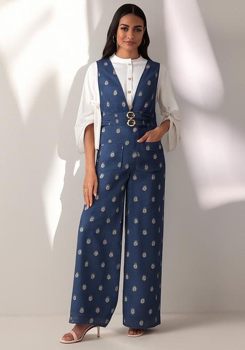 Dark Blue Embroidered Denim Dress