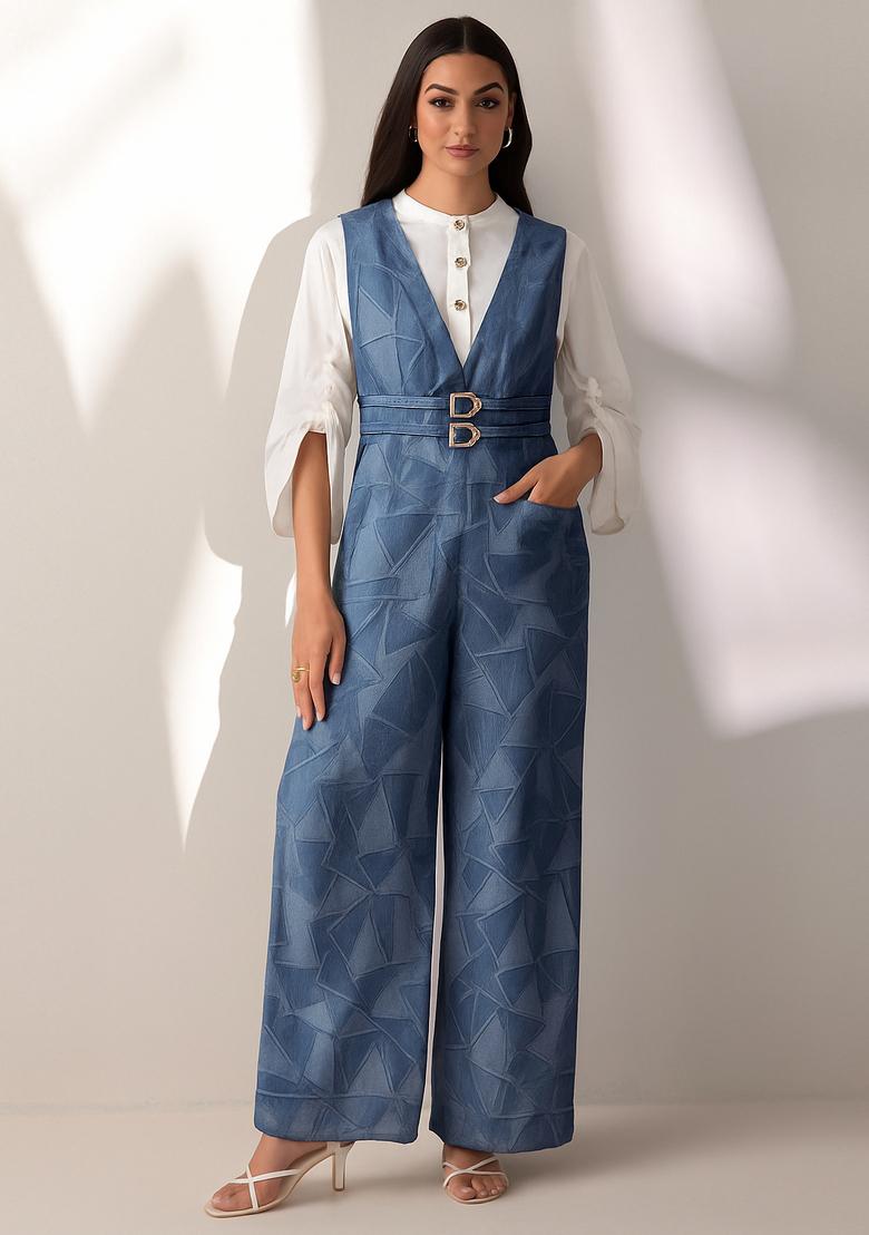 Light Blue Jacquard Denim Dress