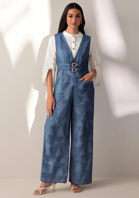 Light Blue Jacquard Denim Dress