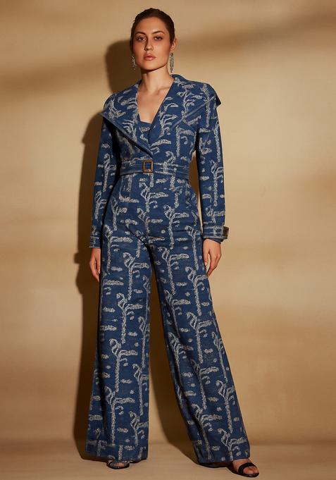 Dark Blue Embroidered Denim Co-Ord Set