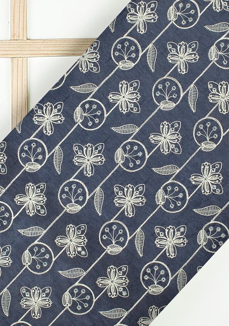 Dark Blue Embroidered Denim Co-Ord Set - Indya