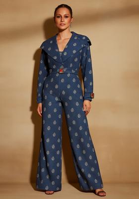 Dark Blue Embroidered Denim Co-Ord Set
