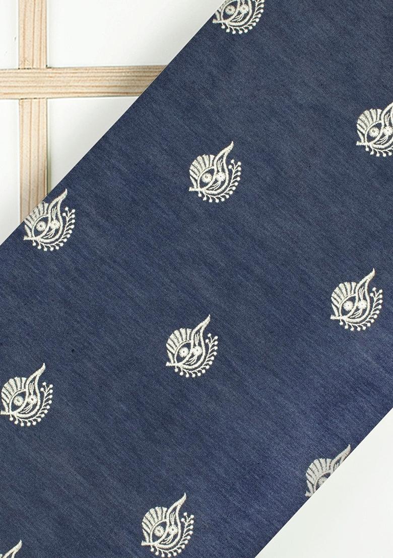 Dark Blue Embroidered Denim Co-Ord Set - Indya