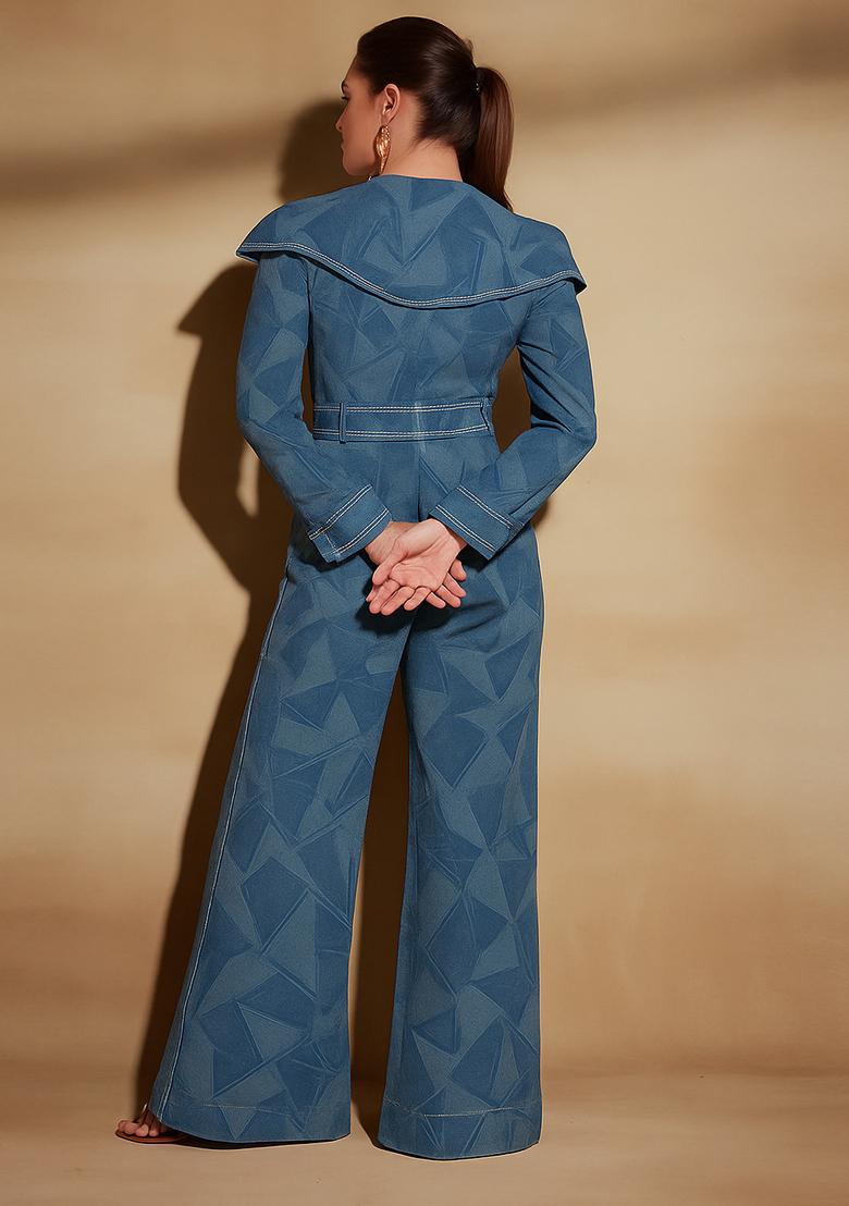 Light Blue Jacquard Denim Co-Ord Set - Indya