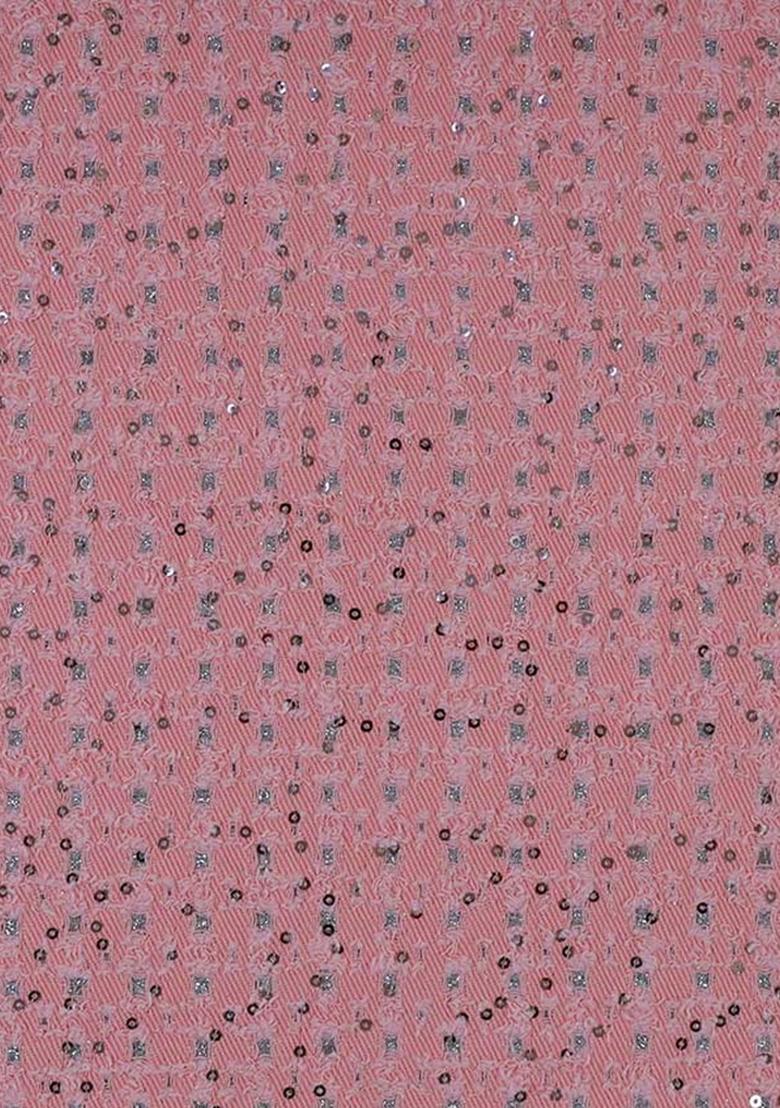 Peach Sequin Cotton Denim Dress - Indya