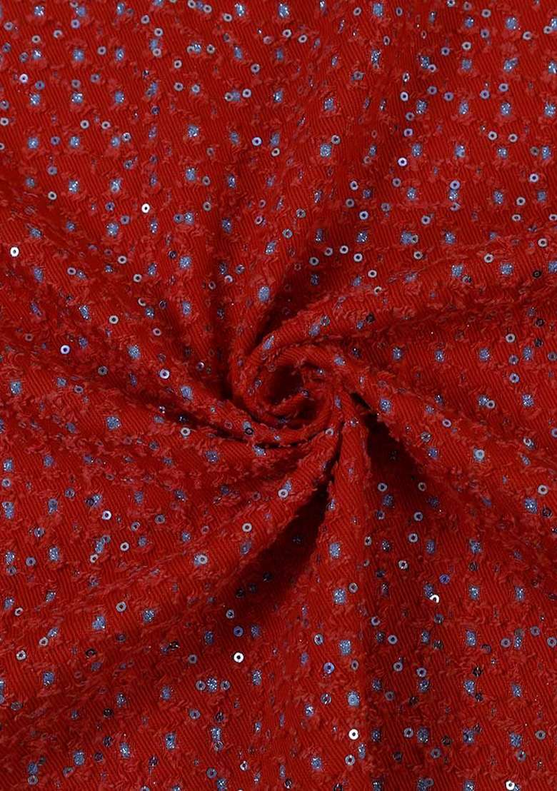 Red Sequin Cotton Denim Dress - Indya
