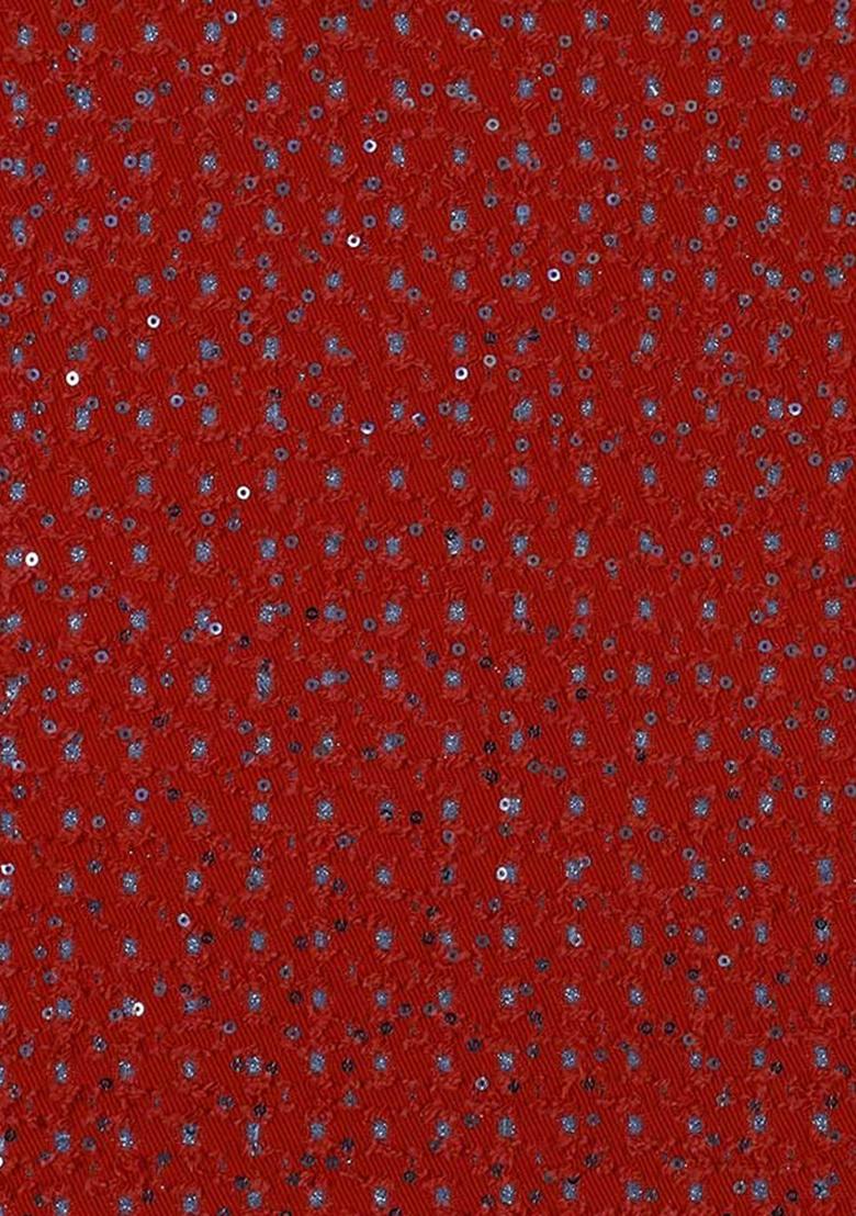 Red Sequin Cotton Denim Dress - Indya