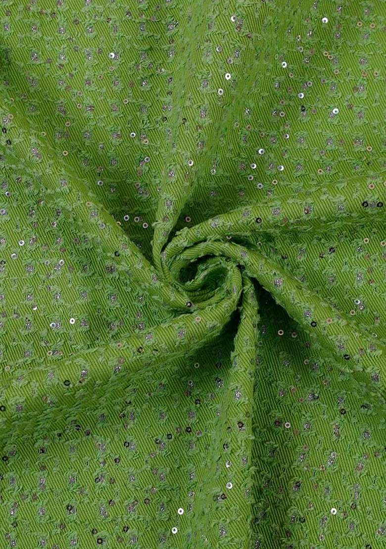 Green Sequin Cotton Denim Dress - Indya