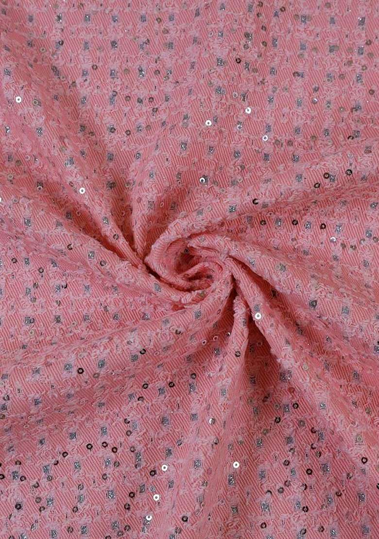 Peach Sequin Cotton Denim Dress - Indya
