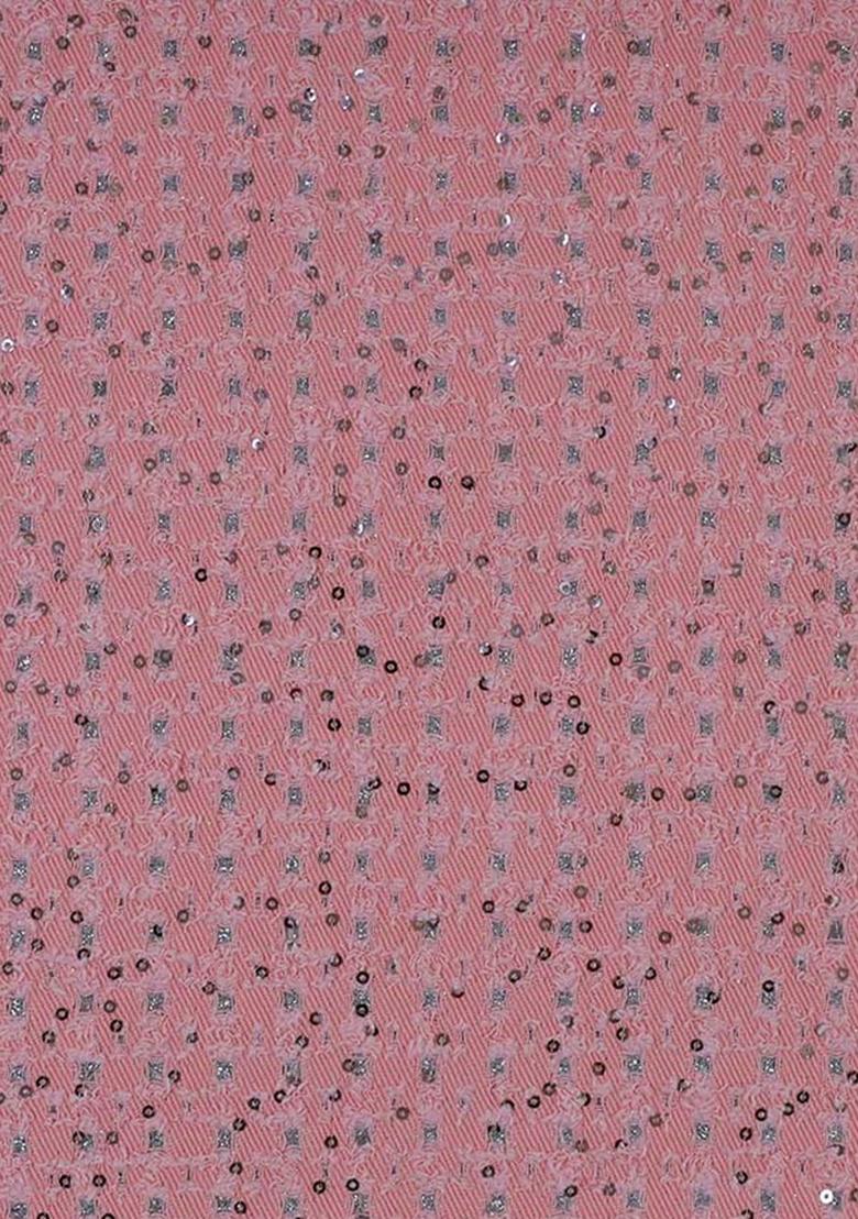 Peach Sequin Cotton Denim Dress - Indya