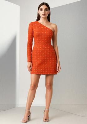 Red Sequin Cotton Denim Dress