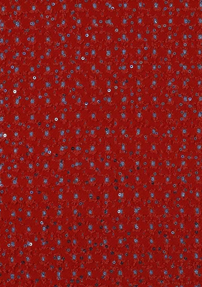 Red Sequin Cotton Denim Dress - Indya