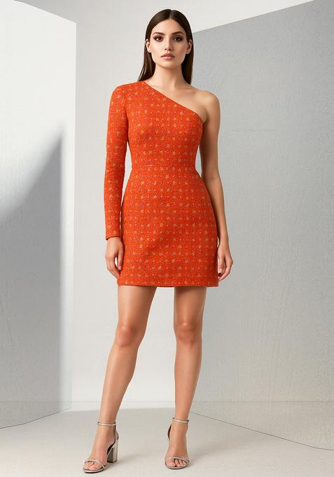 Red Sequin Cotton Denim Dress