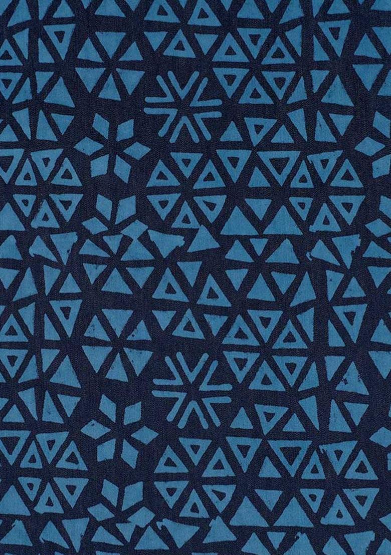 Dark Blue Printed Denim Dress - Indya