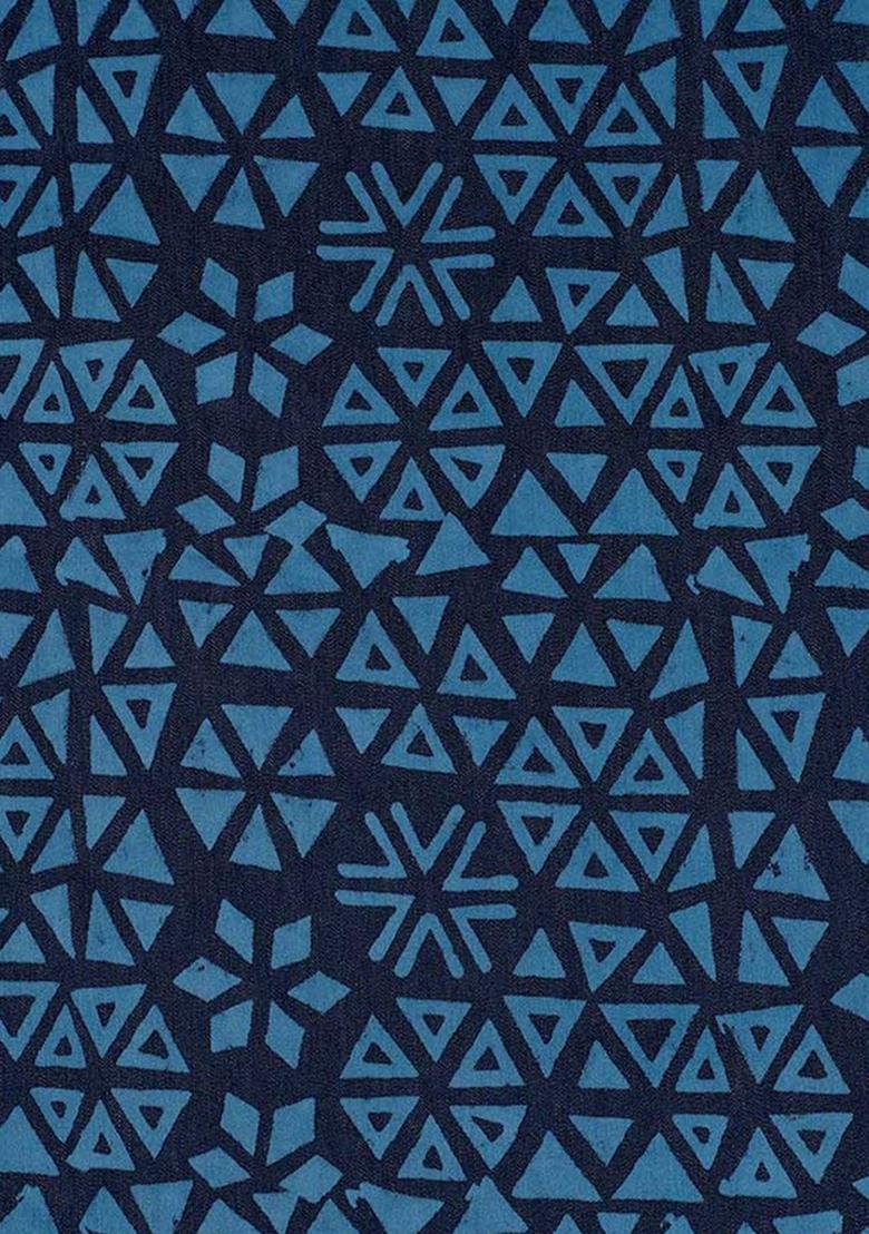 Dark Blue Printed Denim Dress - Indya