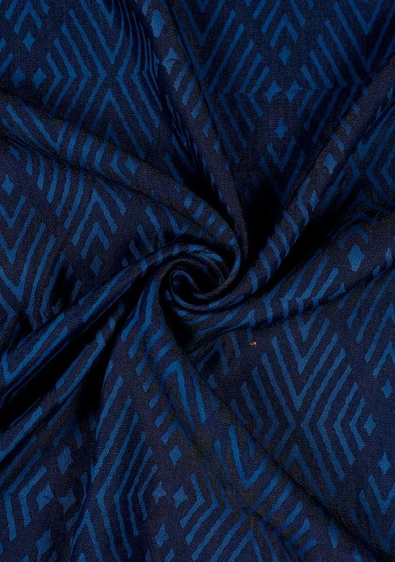Navy Blue Printed Denim Dress - Indya