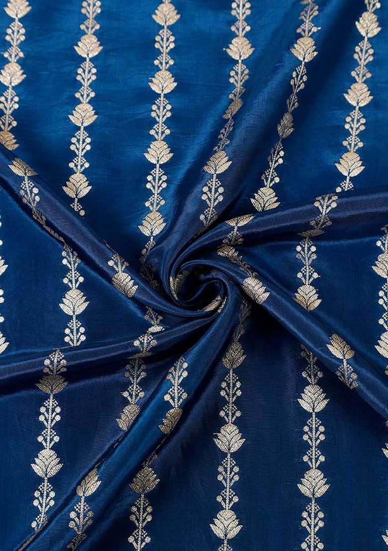 Navy Blue Embroidered Jacquard Dress for Diwali and Festive Wear - Indya