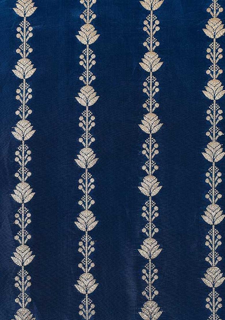 Navy Blue Embroidered Jacquard Dress - Indya