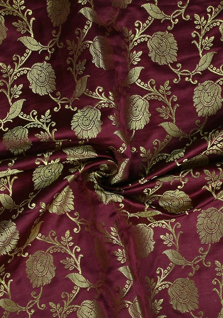 Maroon Brocade Dress with Embroidered for Diwali | Wedding & Festive Wear - Indya