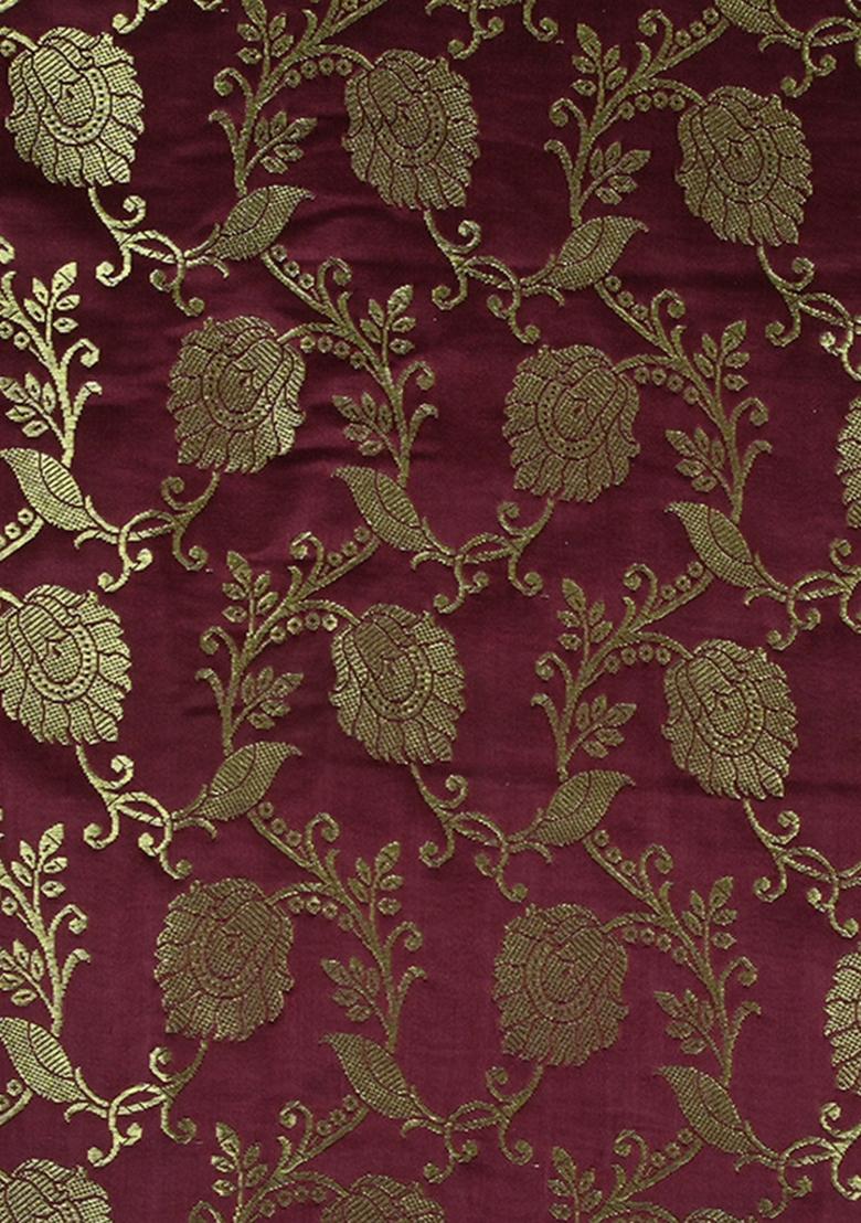 Maroon Embroidered Brocade Dress - Indya