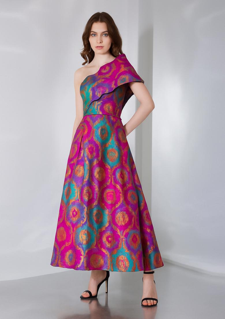 Multicolor Embroidered Brocade Dress