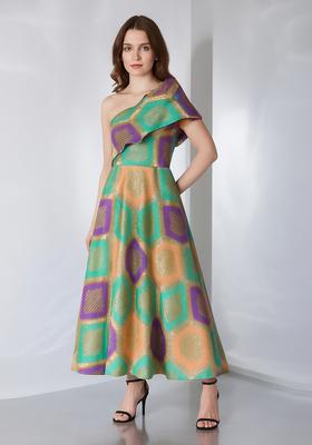 Multicolor Embroidered Brocade Dress