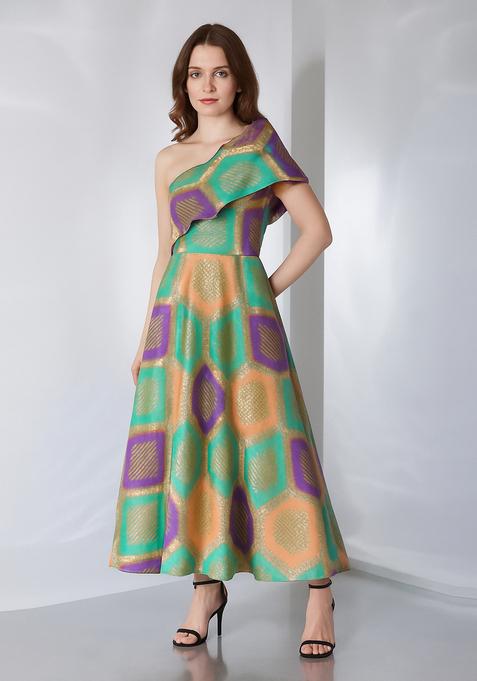 Multicolor Embroidered Brocade Dress