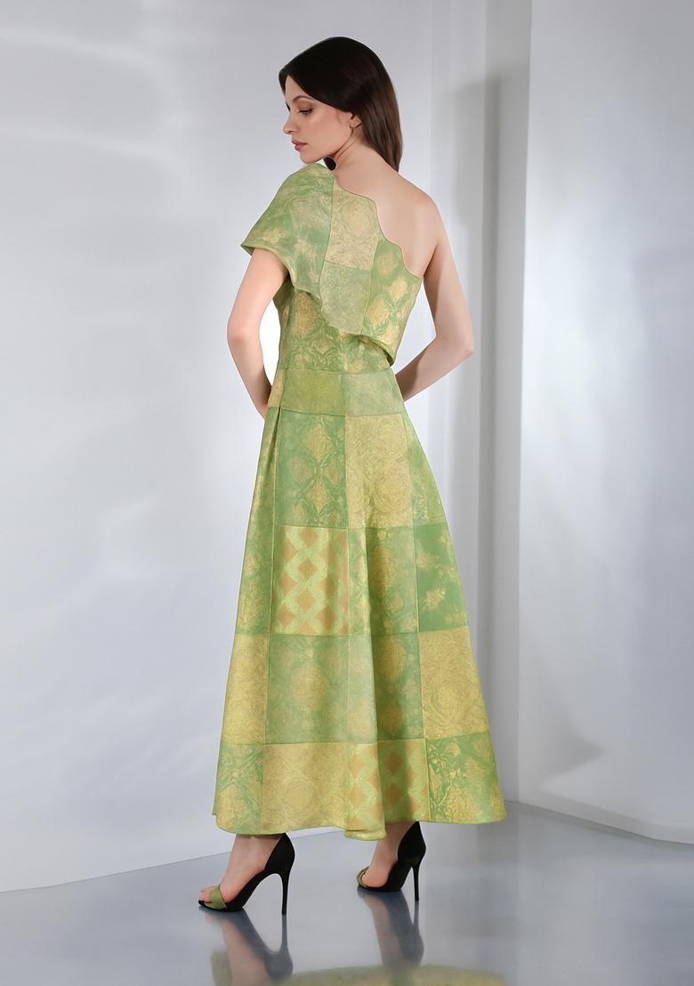 Green Embroidered Brocade Dress