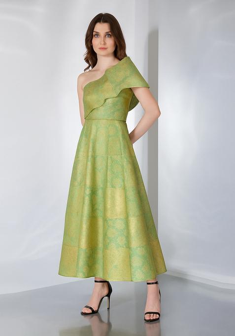 Green Embroidered Brocade Dress