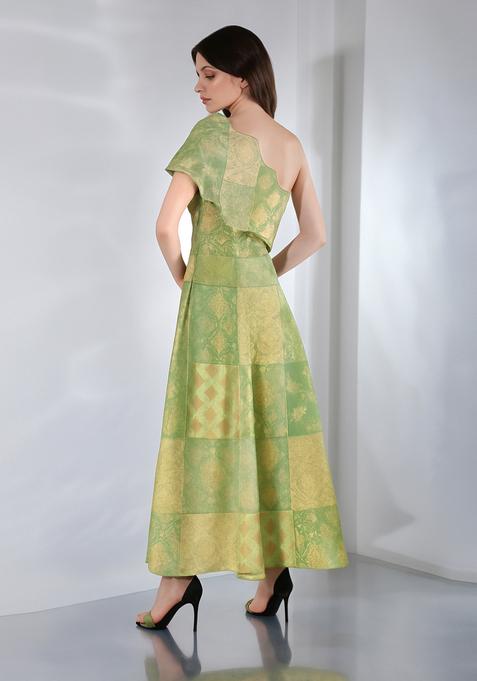 Green Embroidered Brocade Dress