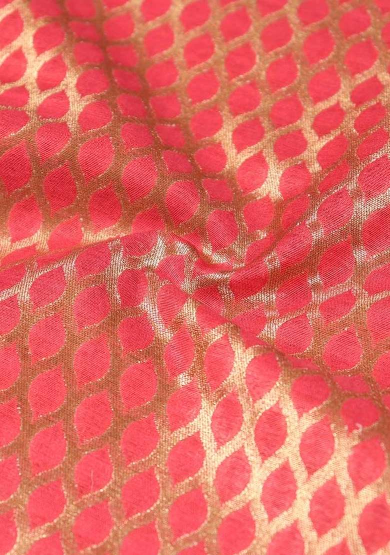 Coral Embroidered Brocade Dress - Indya