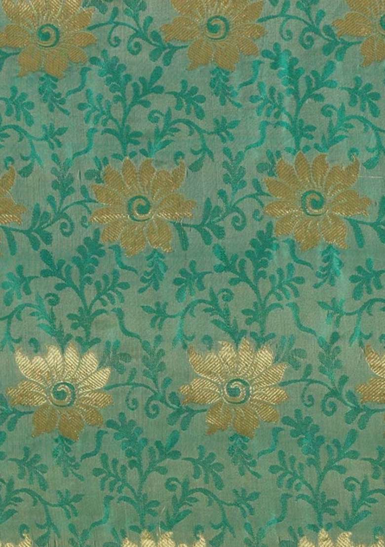 Green Embroidered Brocade Dress - Indya