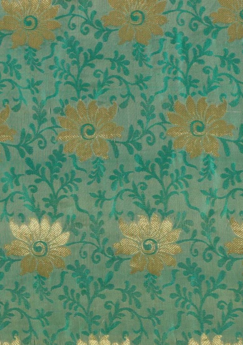 Green Embroidered Brocade Dress - Indya