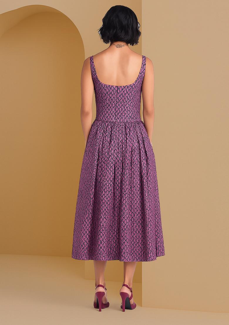 Purple Embroidered Brocade Dress - Indya