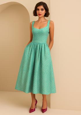 Green Embroidered Brocade Dress