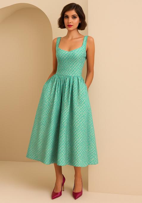 Green Embroidered Brocade Dress