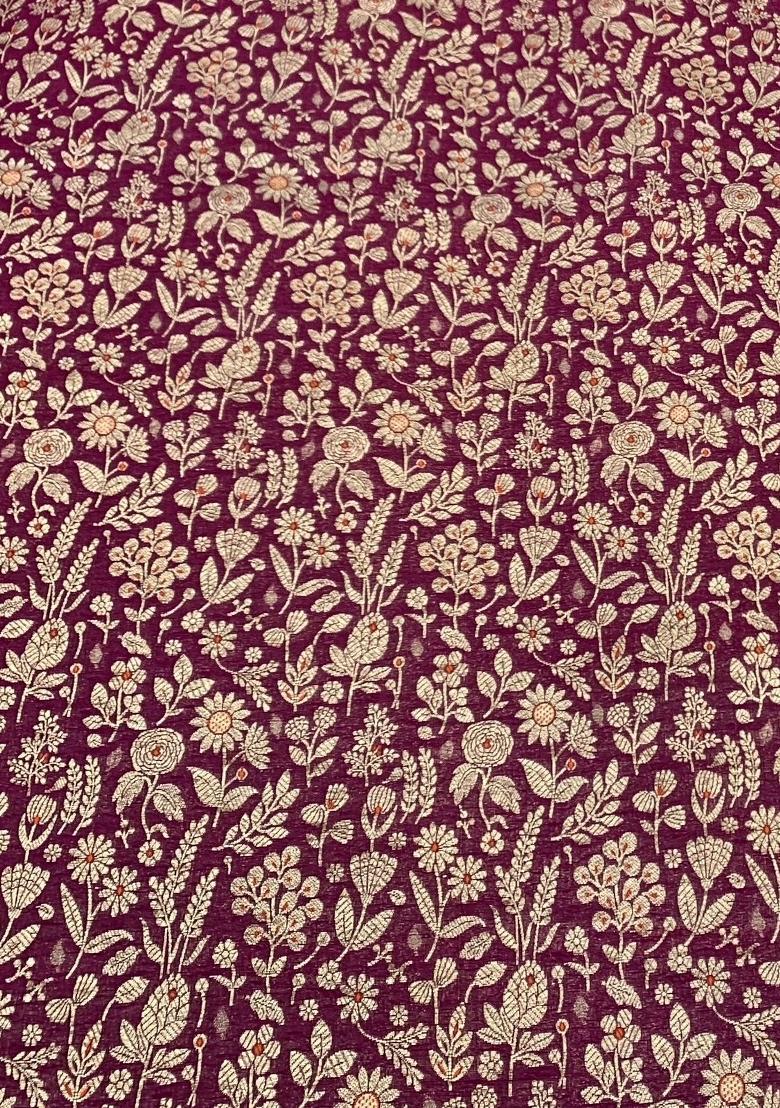 Wine Embroidered Brocade Dress - Indya