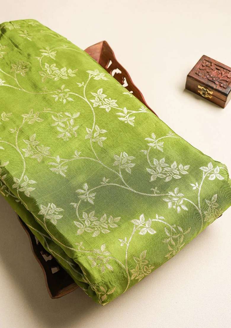 Green Embroidered Brocade Dress for Diwali and Festive Wear - Indya
