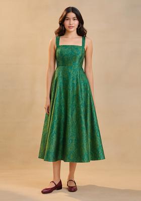 Green Jacquard Brocade Dress
