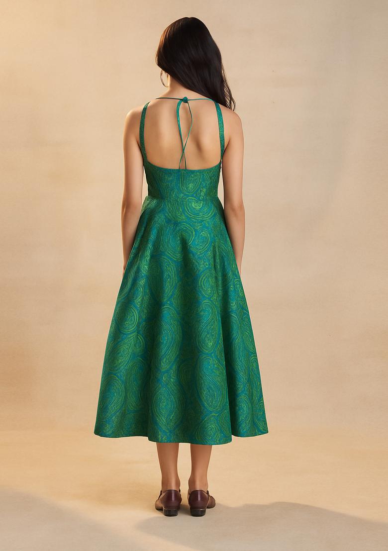 Green Brocade Dress - Indya