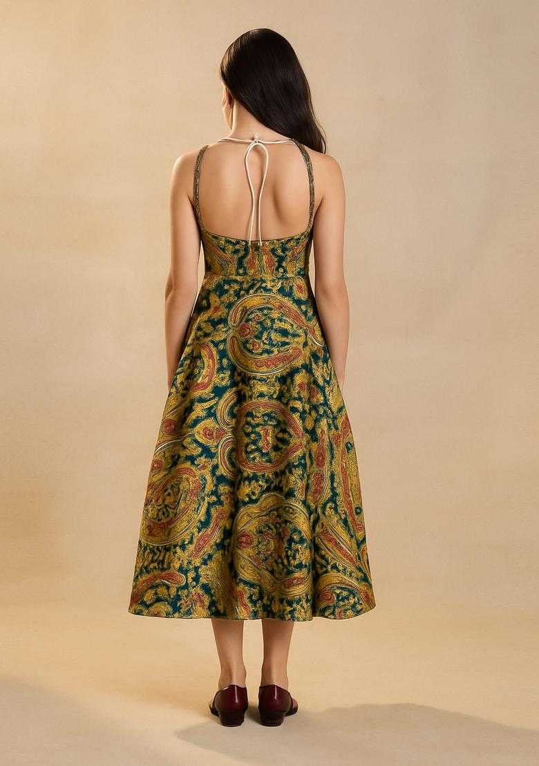 Multicolor Brocade Dress - Indya