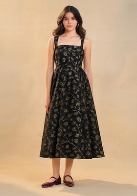 Black Jacquard Brocade Dress