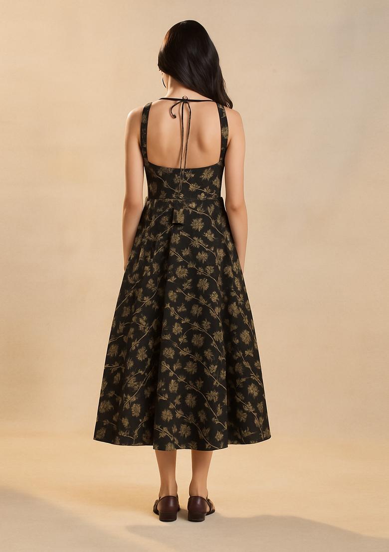 Black Brocade Dress - Indya