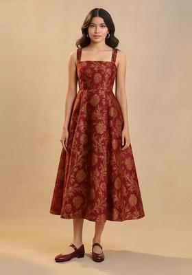 Maroon Jacquard Brocade Dress
