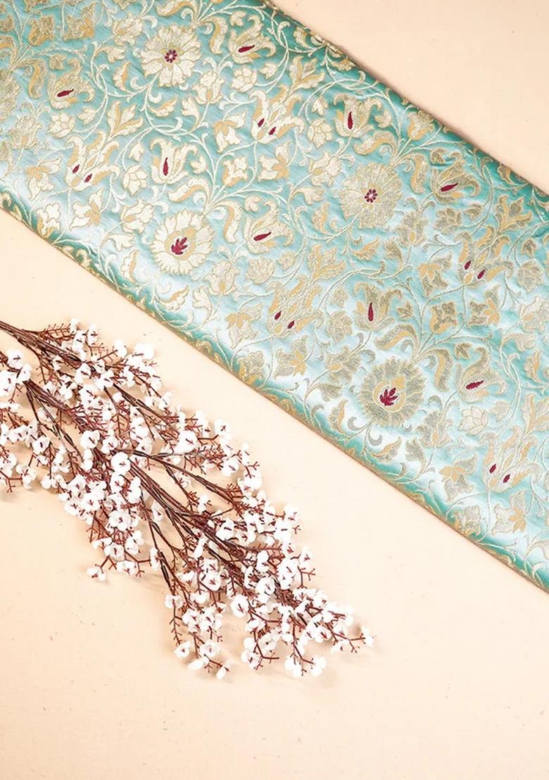 Pista Green Embroidered Brocade Dress - Indya