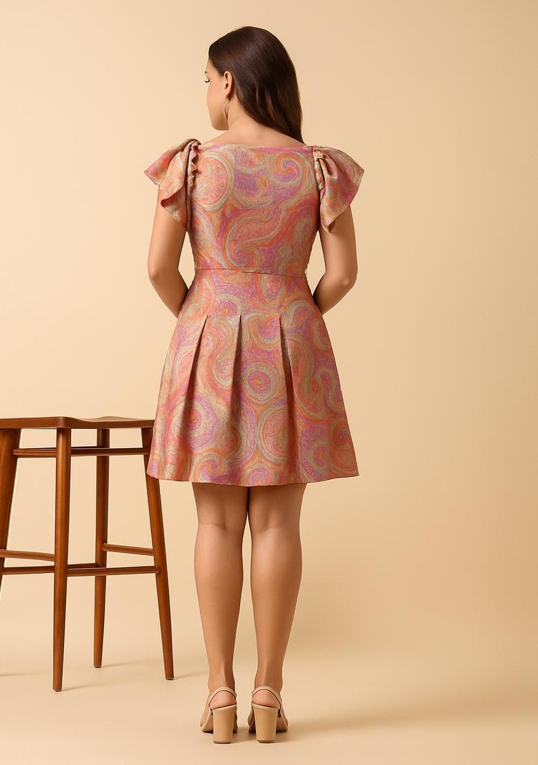 Pink Embroidered Brocade Dress