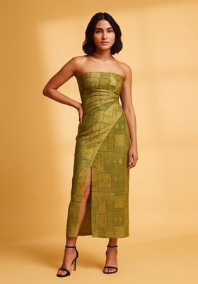 Green Embroidered Brocade Dress